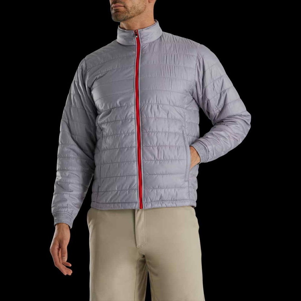 FootJoy Men's Light Gray Puffer Jacket with Red Accents